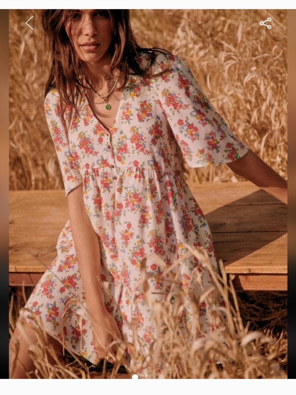 Sézane, Rope Malinda Floral V-Neck Short Sleeve Babydoll Dress, NWT!